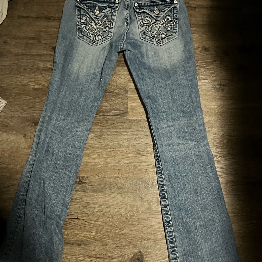 Miss Me Light Blue Boot Cut Jeans with Embellished Pockets - Picture 2 of 4